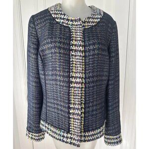 SOLD ON EBAY | Oscar de la Renta S Collarless Overlay Jacket Bouclé Tweed Blazer